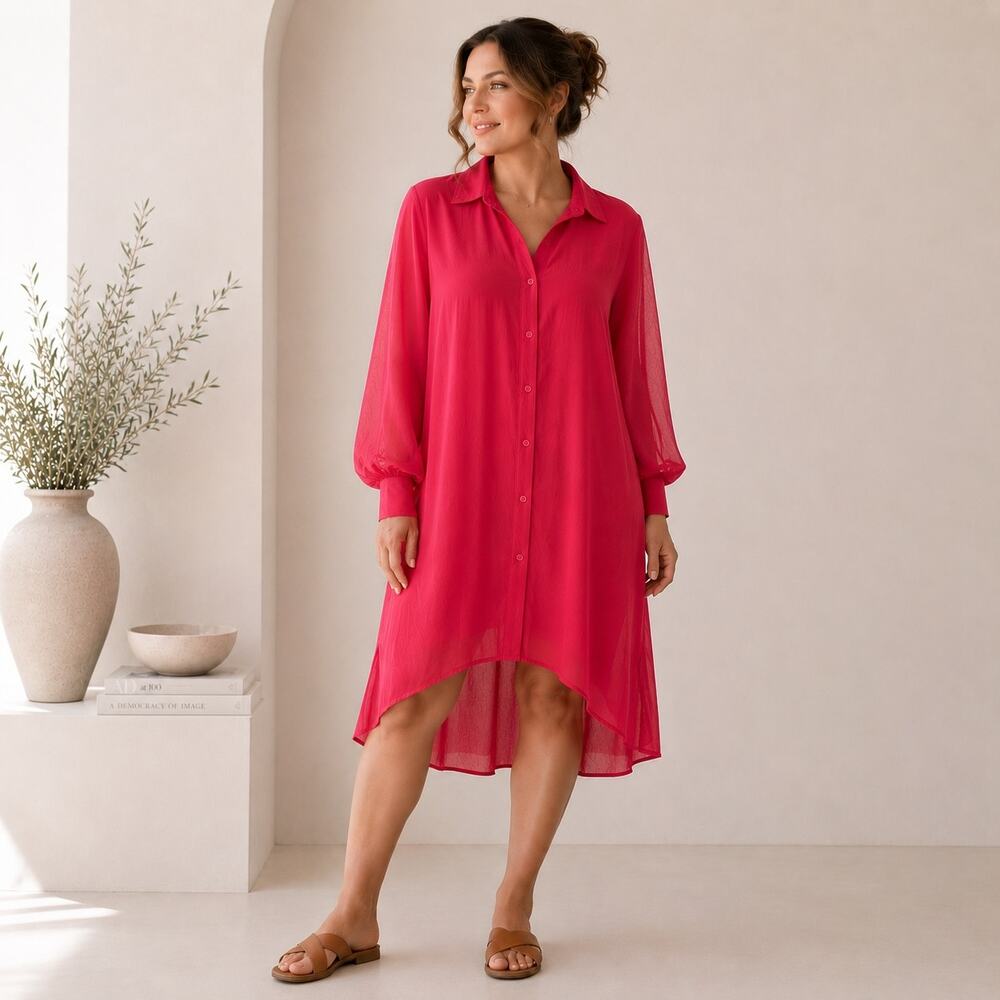 City Chic Coral Sheer Open BackTunic Top / Dress M / 18